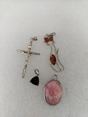 Sterling Silver Pink Oval Stone Pendant - Women Lot Of 4